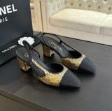 シャネル靴 CHANEL 2024新作 厚底ヒール スクエアトゥ カラーブロック 万能ハイヒール バックスリップ レディースサンダル