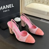 シャネル靴 CHANEL 2024新作 厚底ヒール スクエアトゥ カラーブロック 万能ハイヒール バックスリップ レディースサンダル