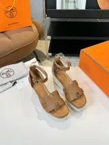 エルメス靴 HERMES 2024新作 定番プラットフォームHウェッジヒール厚底麻縄底サンダル