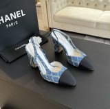 シャネル靴 CHANEL 2024新作 厚底ヒール スクエアトゥ カラーブロック 万能ハイヒール バックスリップ レディースサンダル