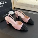 シャネル靴 CHANEL 2024新作 厚底ヒール スクエアトゥ カラーブロック 万能ハイヒール バックスリップ レディースサンダル