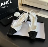 シャネル靴 CHANEL 2024新作 厚底ヒール スクエアトゥ カラーブロック 万能ハイヒール バックスリップ レディースサンダル