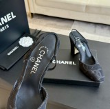 シャネル靴 CHANEL 2024新作 厚底ヒール スクエアトゥ カラーブロック 万能ハイヒール バックスリップ レディースサンダル