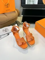 エルメス靴 HERMES 2024新作 定番プラットフォームHウェッジヒール厚底麻縄底サンダル