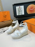 エルメス靴 HERMES 2024新作 定番プラットフォームHウェッジヒール厚底麻縄底サンダル