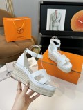 エルメス靴 HERMES 2024新作 定番プラットフォームHウェッジヒール厚底麻縄底サンダル