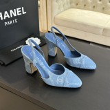 シャネル靴 CHANEL 2024新作 厚底ヒール スクエアトゥ カラーブロック 万能ハイヒール バックスリップ レディースサンダル