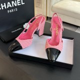 シャネル靴 CHANEL 2024新作 厚底ヒール スクエアトゥ カラーブロック 万能ハイヒール バックスリップ レディースサンダル