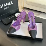 シャネル靴 CHANEL 2024新作 厚底ヒール スクエアトゥ カラーブロック 万能 ハイヒール バックスリップ レディース サンダル