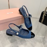 ミュウミュウ靴 Miu Miu 2024新作 スティレットとブロックヒールのメリージェーン サンダル