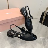 ミュウミュウ靴 Miu Miu 2024新作 スティレットとブロックヒールのメリージェーン サンダル