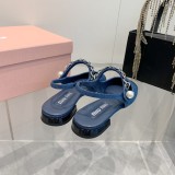 ミュウミュウ靴 Miu Miu 2024新作 スティレットとブロックヒールのメリージェーン サンダル