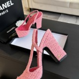 シャネル靴 CHANEL 2024新作 厚底ヒール スクエアトゥ カラーブロック 万能ハイヒール バックスリップ レディースサンダル