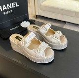 シャネル靴 CHANEL 2024新作 厚底ラインストーンスリッパ