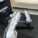 シャネル靴 CHANEL 2024新作 厚底ヒール スクエアトゥ カラーブロック 万能ハイヒール バックスリップ レディースサンダル