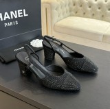 シャネル靴 CHANEL 2024新作 厚底ヒール スクエアトゥ カラーブロック 万能ハイヒール バックスリップ レディースサンダル