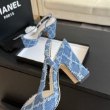 シャネル靴 CHANEL 2024新作 厚底ヒール スクエアトゥ カラーブロック 万能ハイヒール バックスリップ レディースサンダル