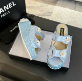 シャネル靴 CHANEL 2024新作 厚底ラインストーンスリッパ