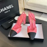 シャネル靴 CHANEL 2024新作 厚底ヒール スクエアトゥ カラーブロック 万能 ハイヒール バックスリップ レディース サンダル