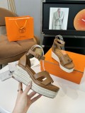 エルメス靴 HERMES 2024新作 定番プラットフォームHウェッジヒール厚底麻縄底サンダル