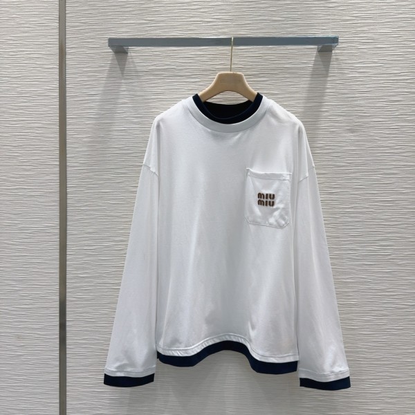 ミュウミュウ服 Miu Miu 2024新作 ピュアコットンTシャツ