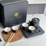 ヴェルサーチ食器 Versace 2024新作 黒陶器のお茶セット