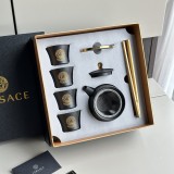 ヴェルサーチ食器 Versace 2024新作 黒陶器のお茶セット