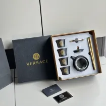 ヴェルサーチ食器 Versace 2024新作 黒陶器のお茶セット
