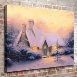 Christmas Tree Cottage HD Canvas Print Home Decor Paintings Wall Art Pictures