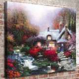 Evening At Swanbrooke Cottage Thomashire HD Canvas Print Home Decor Paintings Wall Art Pictures