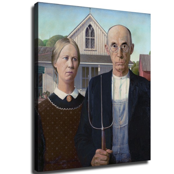 Grant Wood American Gothic HD Canvas Print Home Decor Paintings Wall Art Pictures