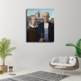 Grant Wood American Gothic HD Canvas Print Home Decor Paintings Wall Art Pictures