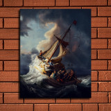 People in the wind and waves of the boat Art poster HD Canvas Print Home Decor Paintings Wall Art Pictures