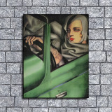 portrait woman in car after Lempicka painting oil painting on canvas signed / woman driving oil painting on canvas