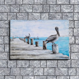 Coastal Canvas Wall Art with Textured - Large Bird Paintings on Sea Shore HD Canvas Print Home Decor Paintings Wall Art Pictures