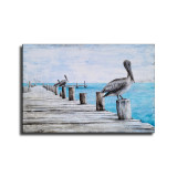 Coastal Canvas Wall Art with Textured - Large Bird Paintings on Sea Shore HD Canvas Print Home Decor Paintings Wall Art Pictures