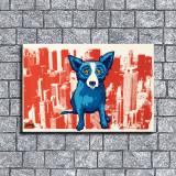 George Rodrigue inspired wall art. Blue Dog fine art. New HD Print On Canvas Ready to Hang. Large size Home Decor Wall Painting