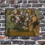 A Woman Seated beside a Vase of Flowers HD Canvas Print Home Decor Paintings Wall Art Pictures