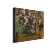 A Woman Seated beside a Vase of Flowers HD Canvas Print Home Decor Paintings Wall Art Pictures