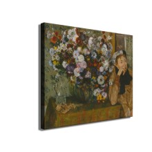 A Woman Seated beside a Vase of Flowers HD Canvas Print Home Decor Paintings Wall Art Pictures