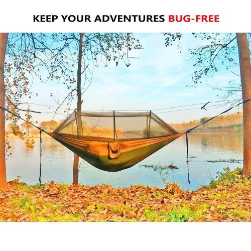 Sunyear Camping Hammock with Mosquito/Bug Net, 10ft Hammock Tree Straps & Carabiners | Easy Assembly | Portable Parachute Nylon Hammock for Camping, Backpacking, Survival, Travel & More ( 55 inch x 106 inch ）