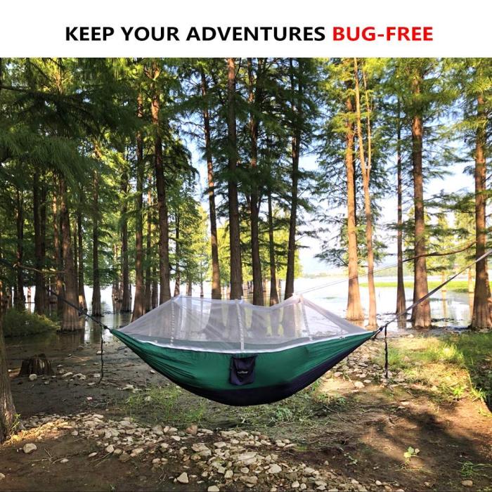 Sunyear Camping Hammock with Mosquito/Bug Net, 10ft Hammock Tree Straps & Carabiners | Easy Assembly | Portable Parachute Nylon Hammock for Camping, Backpacking, Survival, Travel & More ( 78 inch x 118 inch ）