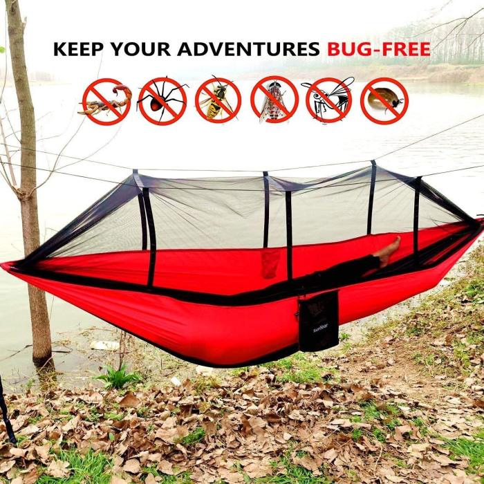 Sunyear Camping Hammock with Mosquito/Bug Net, 10ft Hammock Tree Straps & Carabiners | Easy Assembly | Portable Parachute Nylon Hammock for Camping, Backpacking, Survival, Travel & More ( 55 inch x 106 inch ）