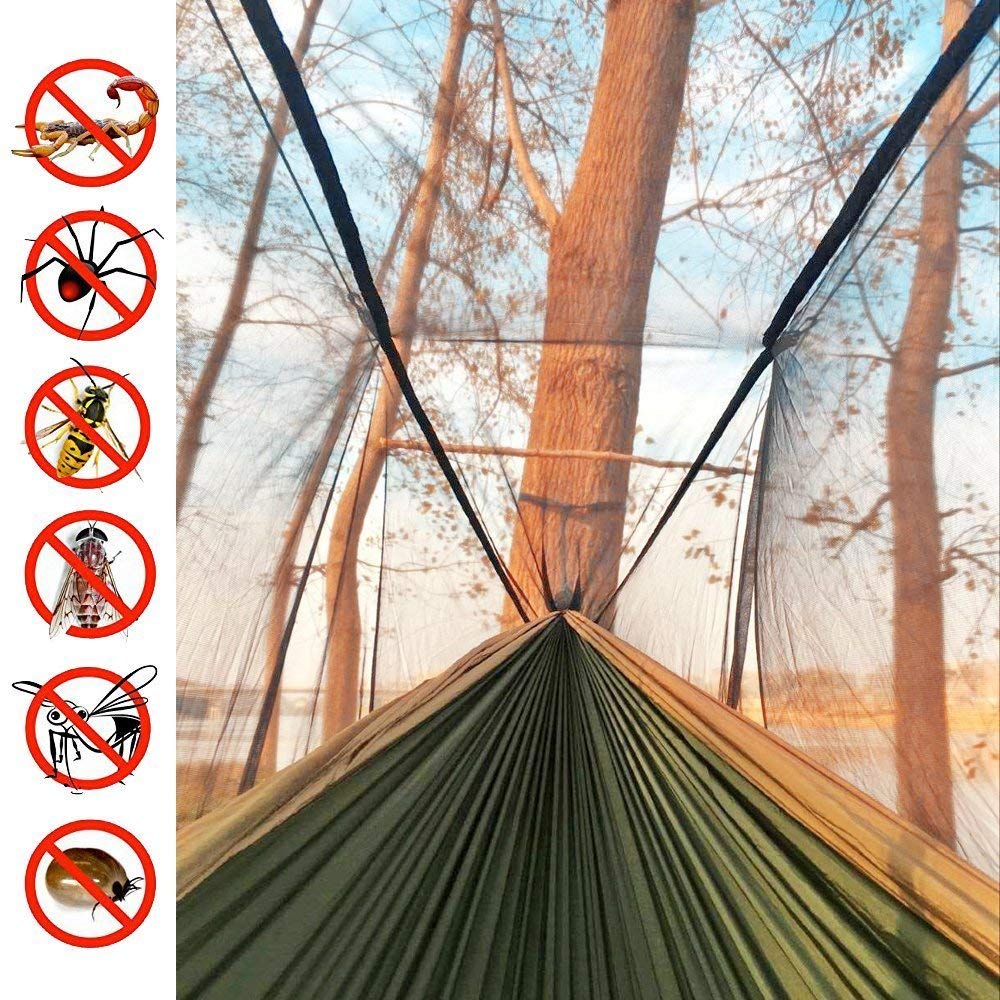 Backpacking Single & Double Camping Hammock with Mosquito/Bug Net for Camping Travel Portable Parachute Nylon Hammock with 10ft Hammock Tree Straps 17 loops and Easy Assembly Carabiners Hiking 