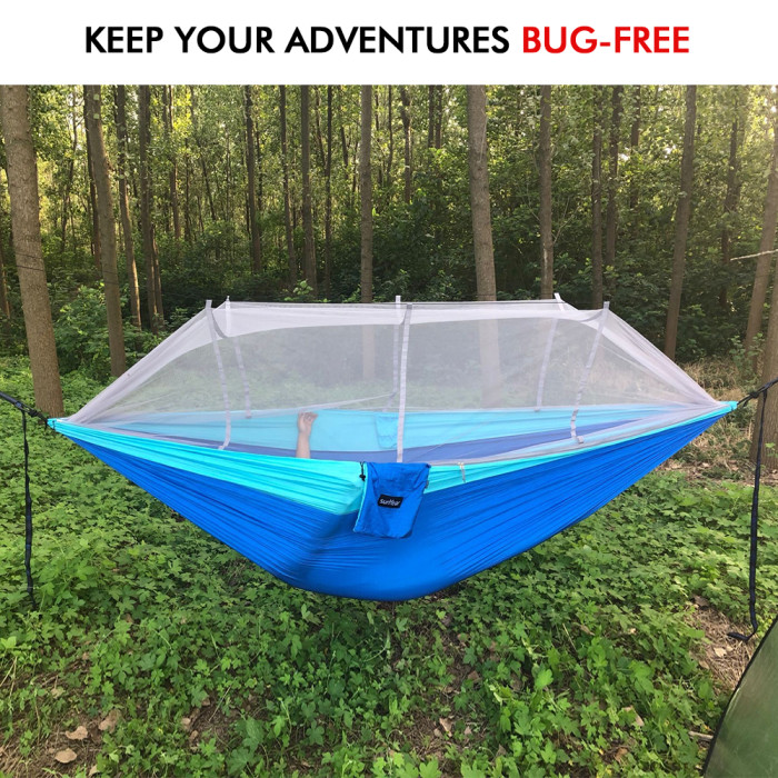 Single  Double Camping Hammock with Mosquito/Bug Net, 10ft Hammock Tree  Straps and Carabiners, Easy Assembly, Portable Parachute Nylon Hammock for  Camping, Backpacking, Survival, Travel  More