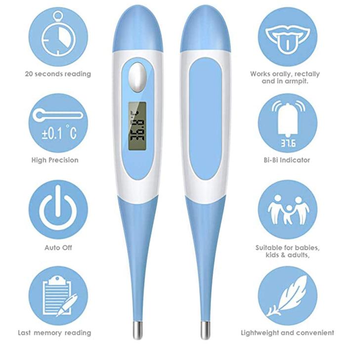 2 Pack LCD Digital Thermometer, Household Waterproof Metal Probe Oral  Cavity, Rectum, Armpit Thermometer for Baby, Child and Adult, High  Precision