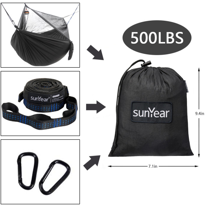 Sunyear Hammock Camping with Net/Netting Mosquito & 2 Tree Straps (16+1 Loops Each,20Ft Total), Portable Nylon Parachute Hammocks for Outdoor Indoor Backpacking Survival & Travel ( 55 inch x 106 inch ）