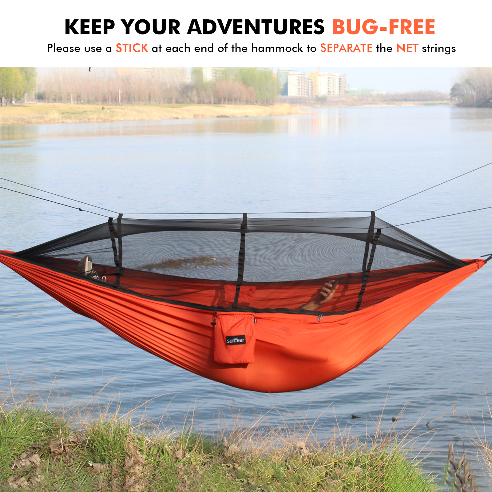 Sunyear Portable Lightweight Camping Hammock with Removable Mosquito Net