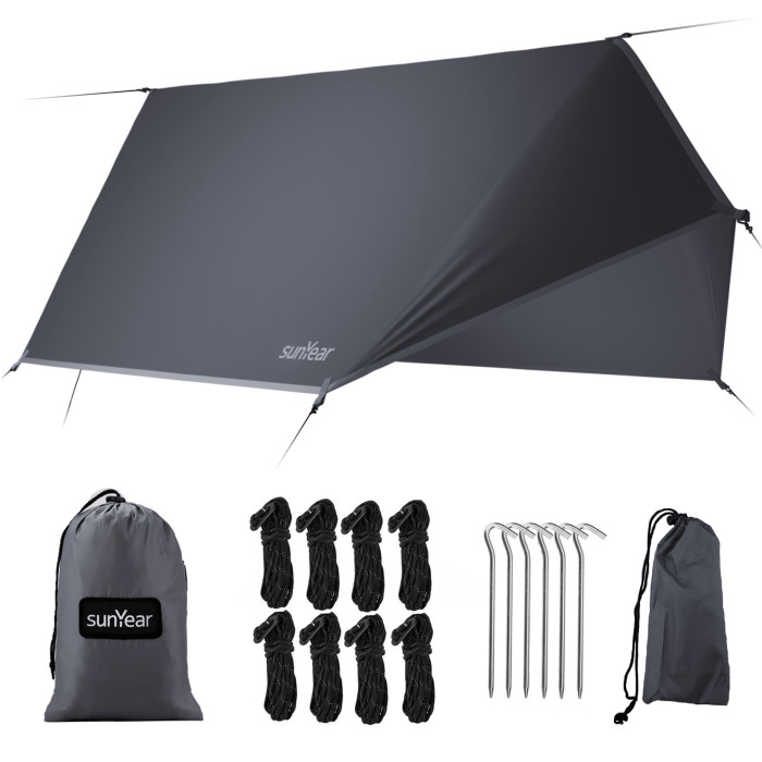 Sunyear Hammock Tent-Camping Tarp-Hammock Tent Tarp Rain Fly, Lightweight&Waterproof Hammock Tarp, Small Door Design-Easy Setup-Backpacking Hiking Camping Gear