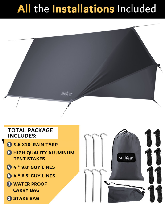 Sunyear Hammock Tent-Camping Tarp-Hammock Tent Tarp Rain Fly, Lightweight&Waterproof Hammock Tarp, Small Door Design-Easy Setup-Backpacking Hiking Camping Gear